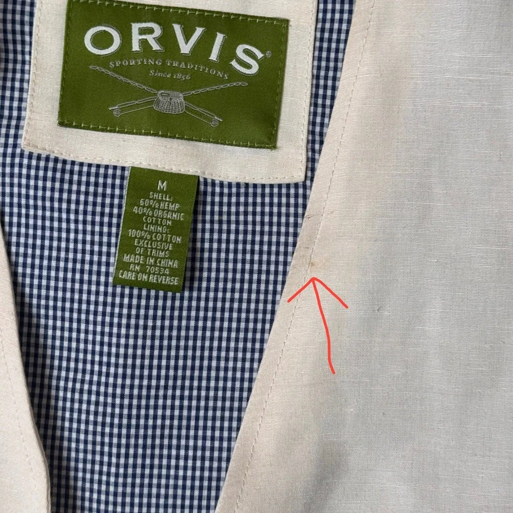 Orvis Hemp Organic Cotton Vest Mens M Gigham Plaid lined Heritage Minimalist‎